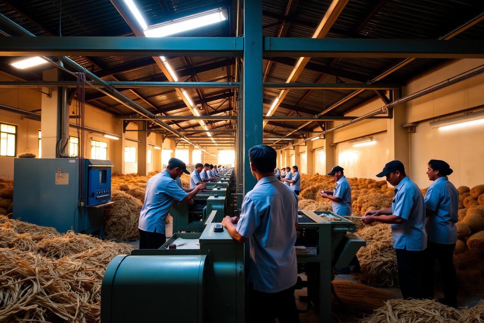 Coconut fiber production line at the Nusantara Coco factory