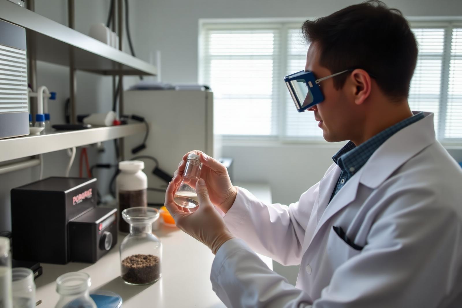 Laboratory technician testing cocopeat EC and pH